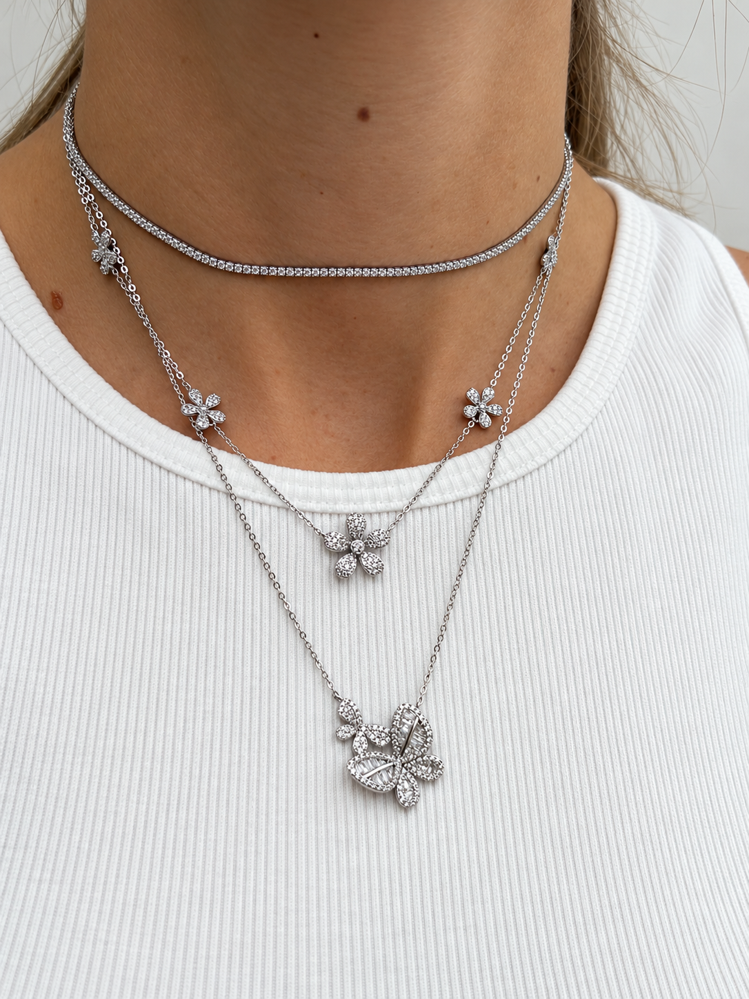 Collar Quinto Daisy Cz Flower Necklace Silver