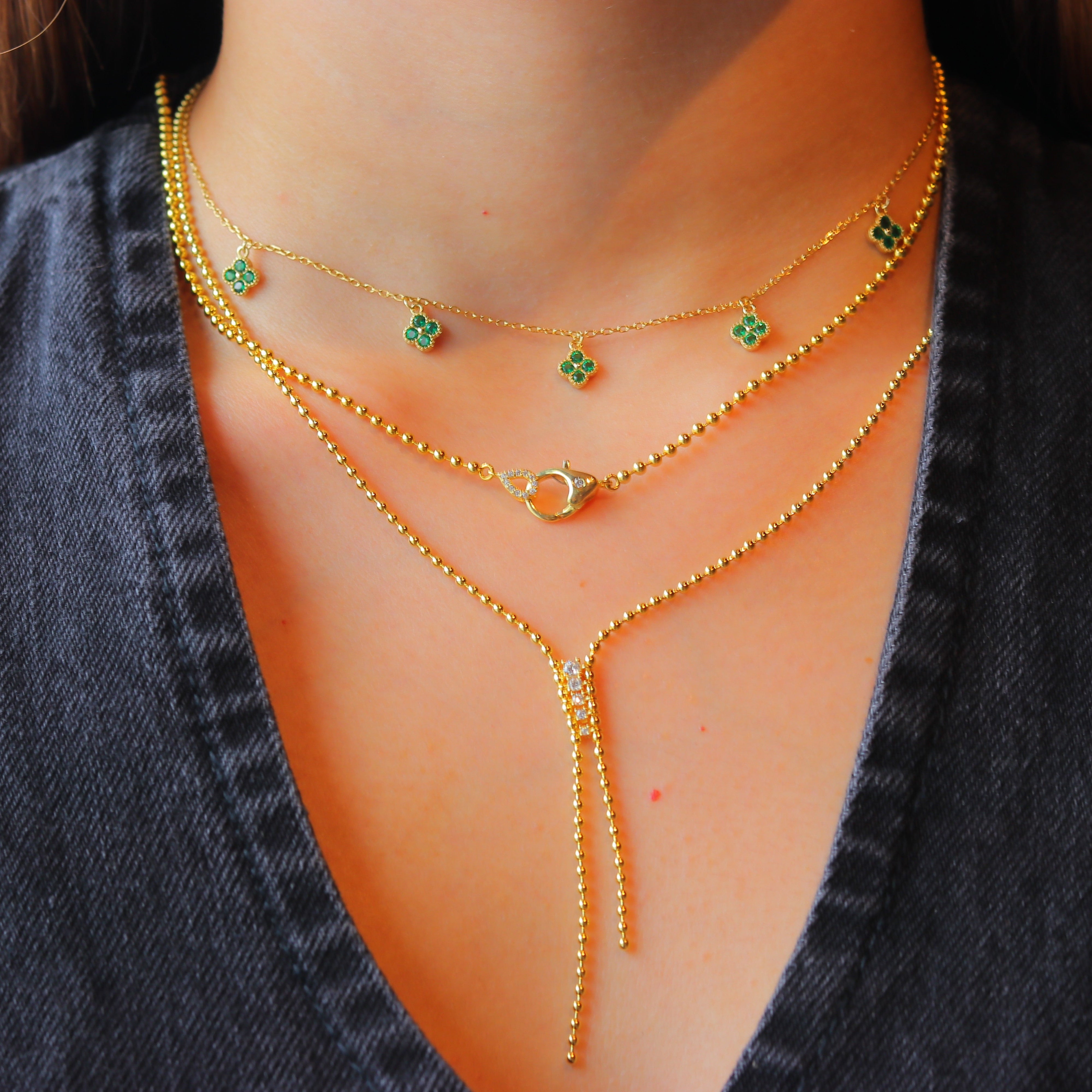Collar Shinny Green 5 Clover Choker