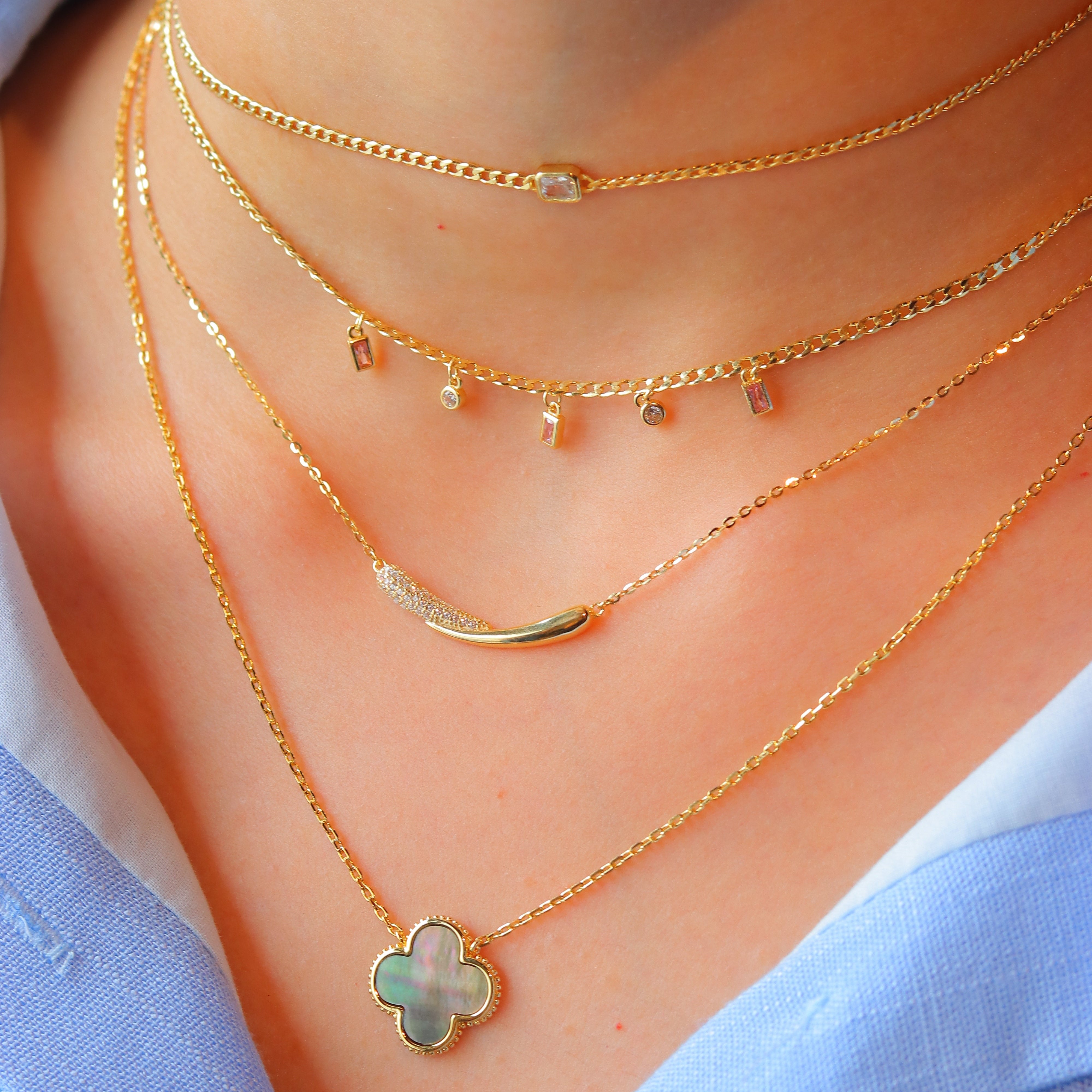 Collar Stelring Silver Longy Sided CZ Necklace