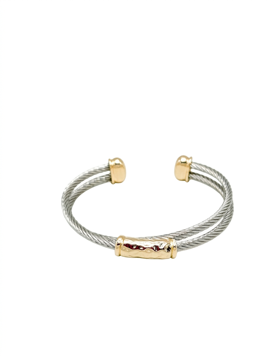 Pulsera Bicolor X Coil & Gold Bar Thin Cuff