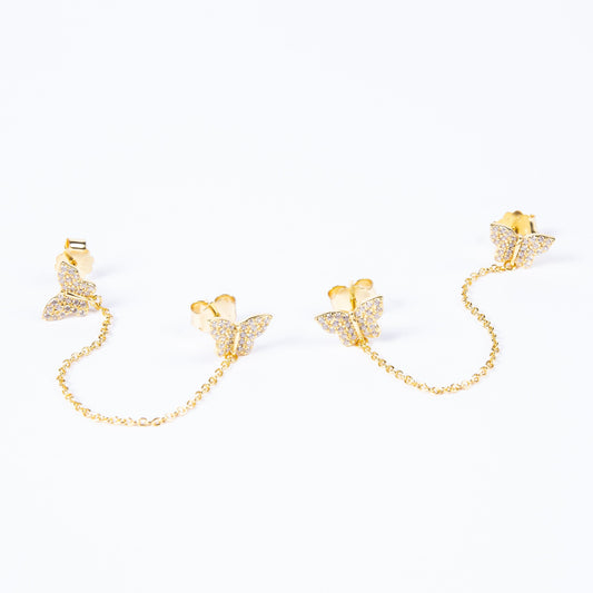 Aro Double Chain Butterfly Stud