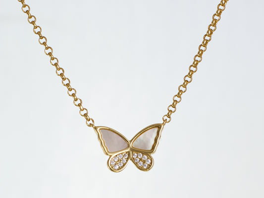 Collar Double Strand MOP Butterfly