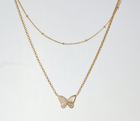 Collar Double Strand MOP Butterfly