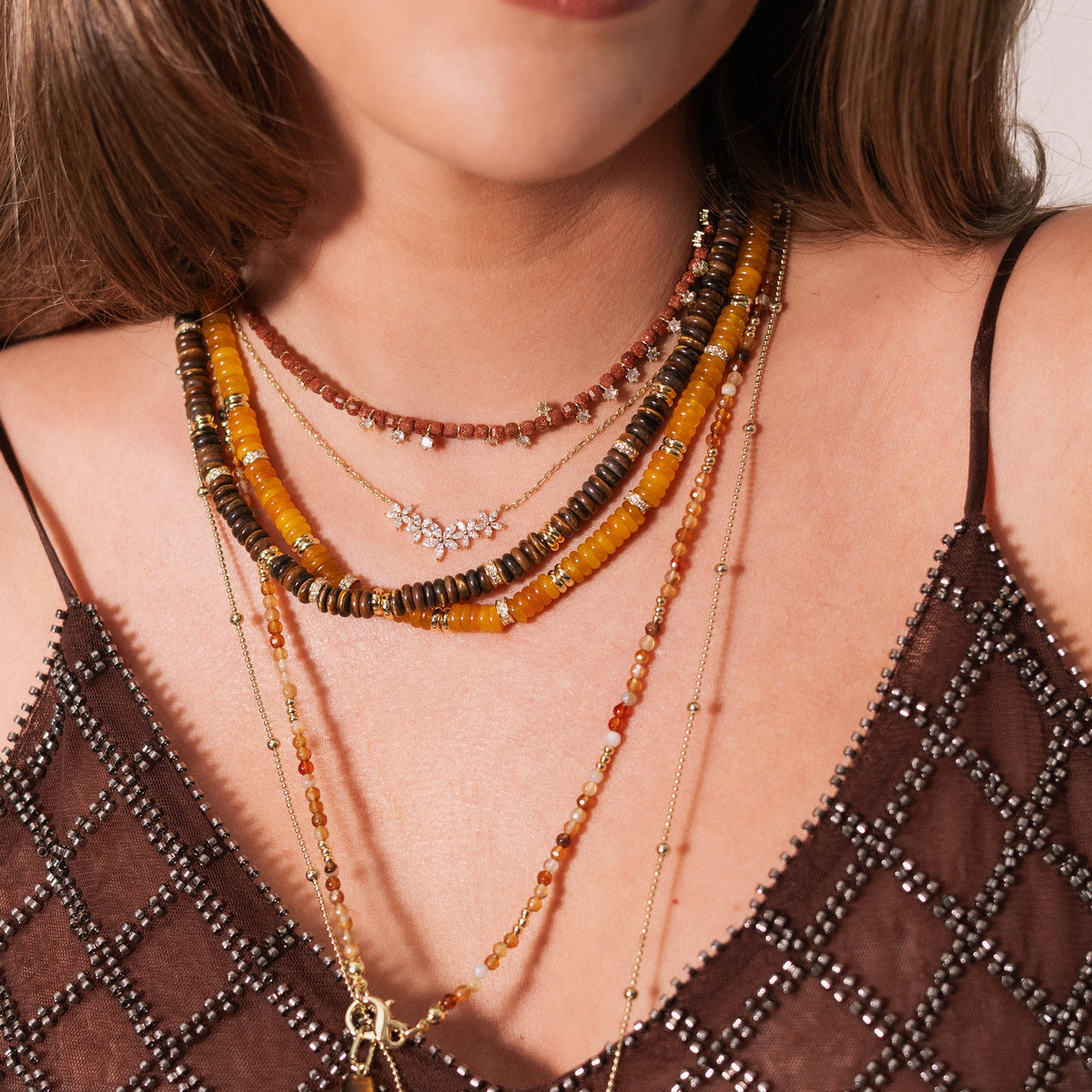 Collar Natural Stone CZ Splash