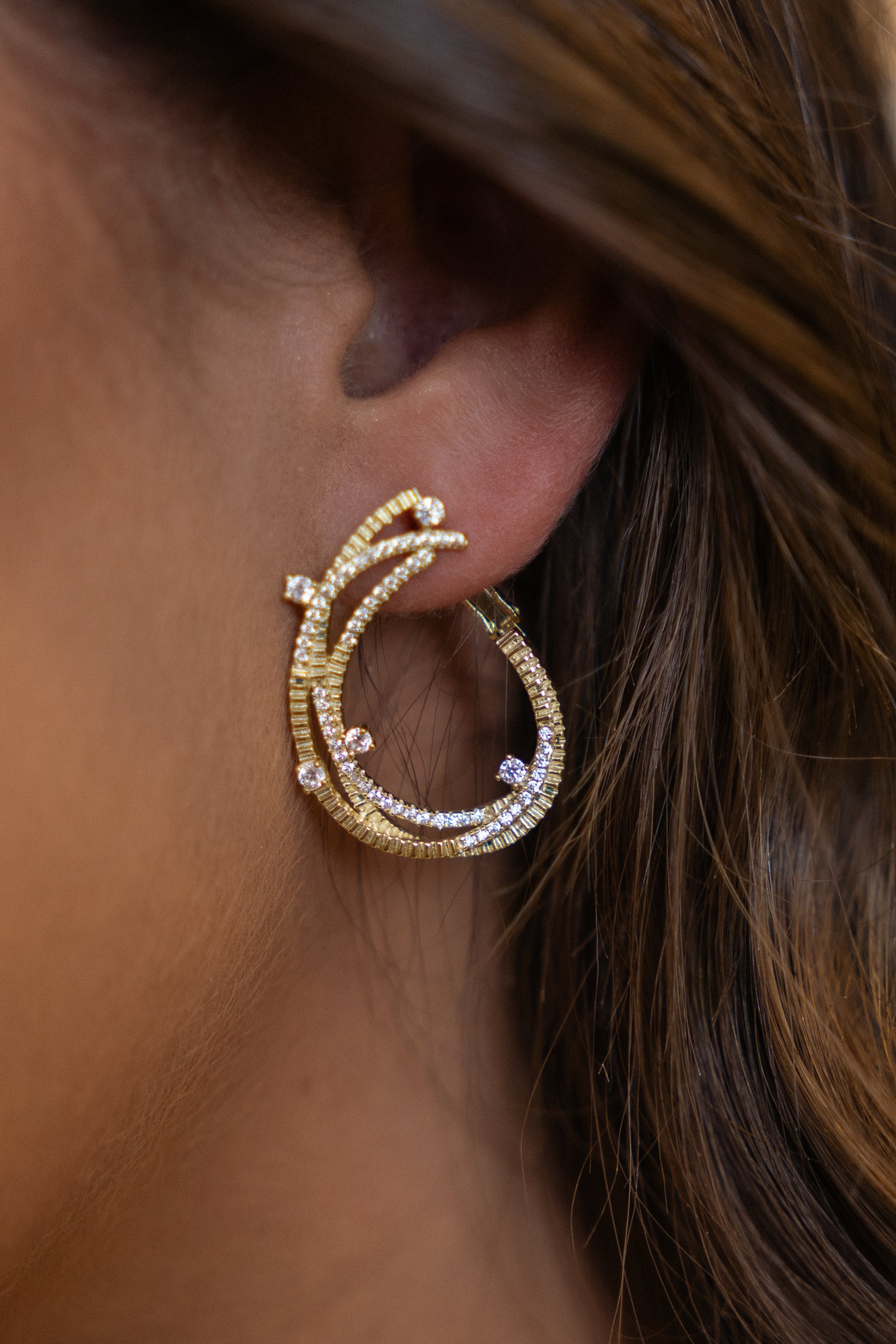 Aro Chainy Triple U Sided Hoop & CZS Clip-on