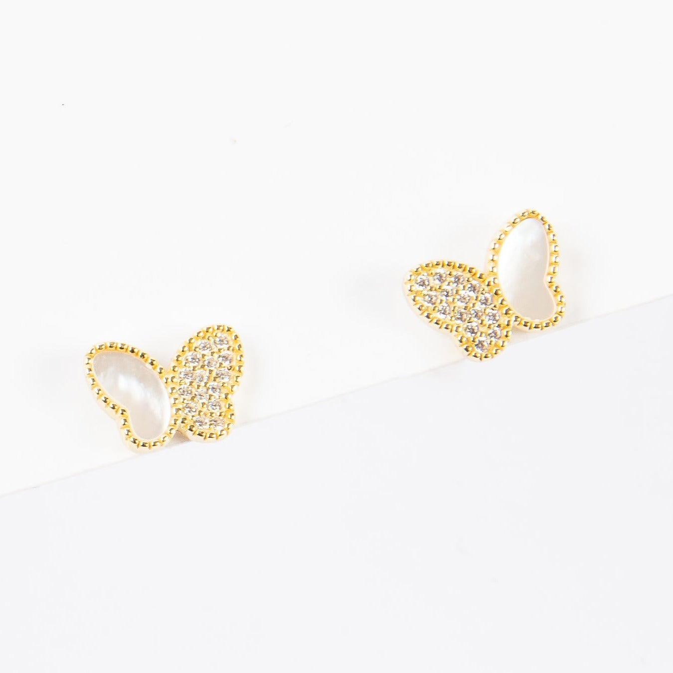 Aro Half MOP & Half CZ Butterfly Stud